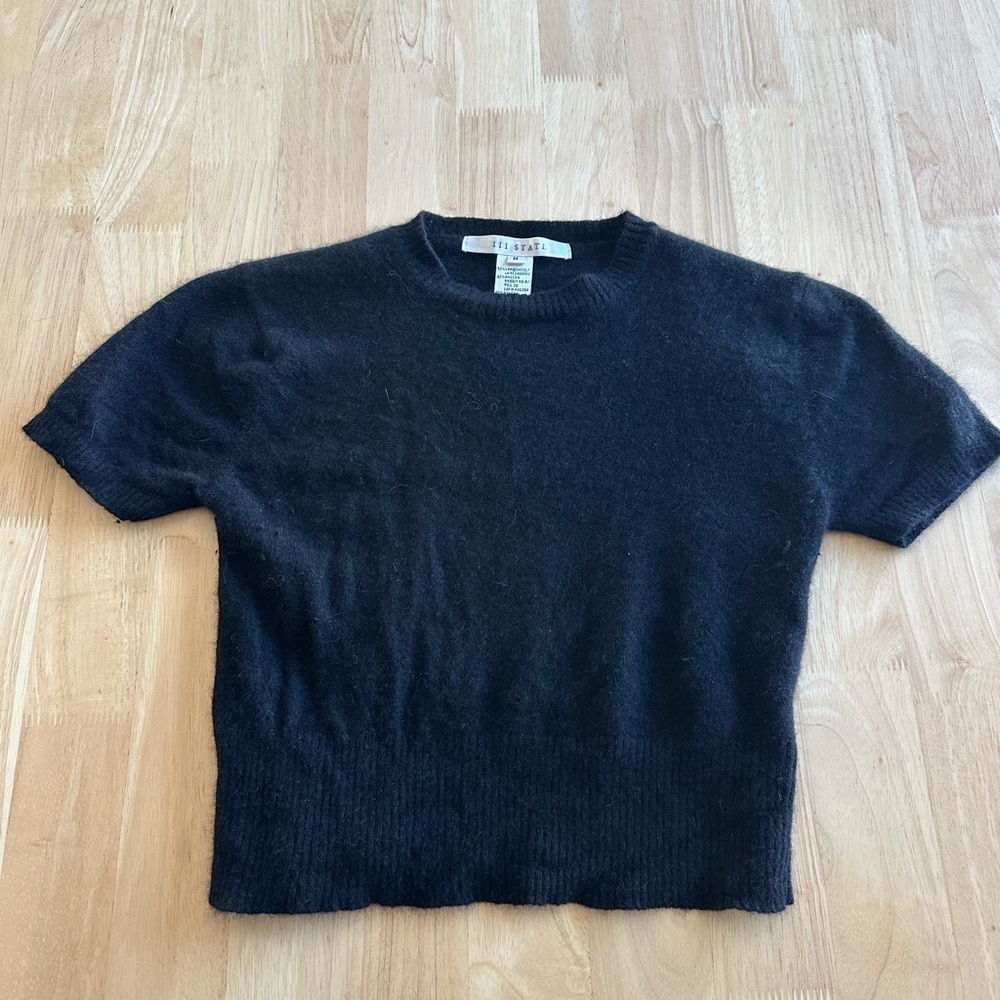 Women’s Black Cropped Sweater with Lambswool and Angora